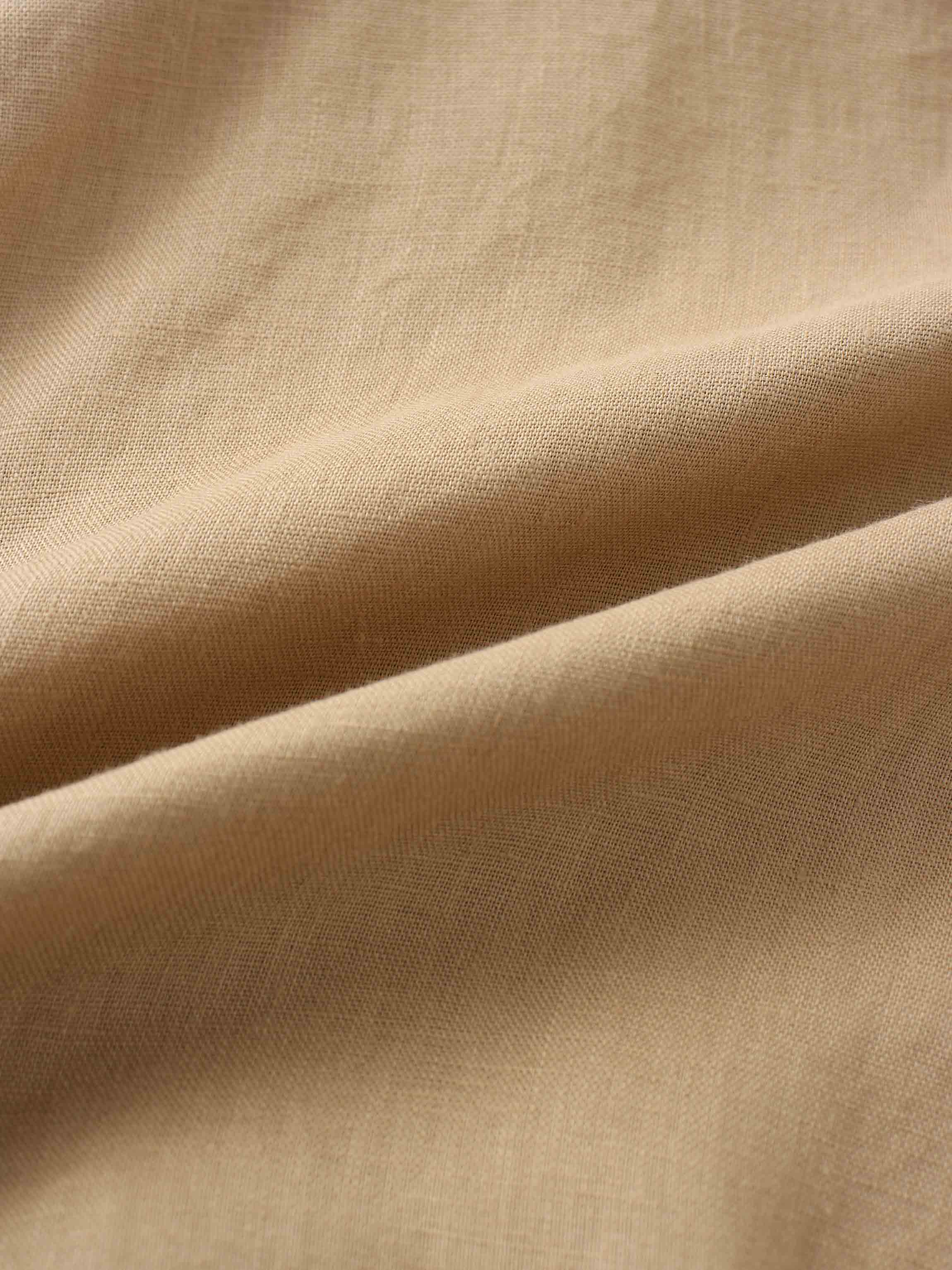 Drawstring Button Down Linen Top-Tan