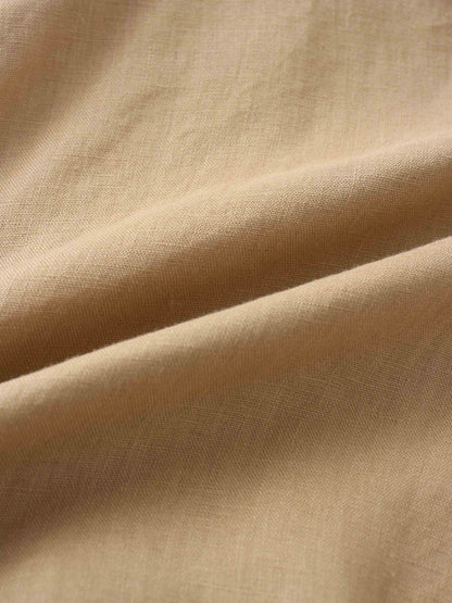 Drawstring Button Down Linen Top-Tan
