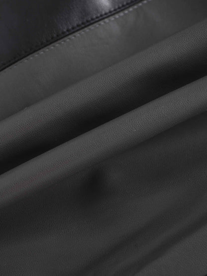 Two Tone Leather Skirt-Black/Grey