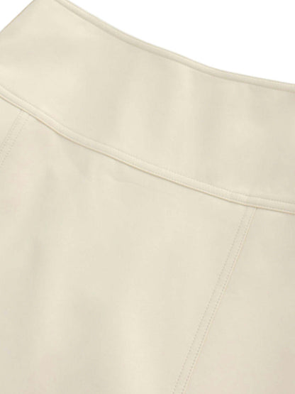 Leather Inverted Pleat Skirt-Ivory