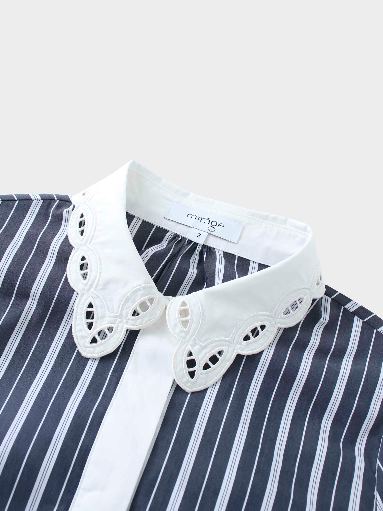 Scalloped Collar Shirtdress-Pinstripe