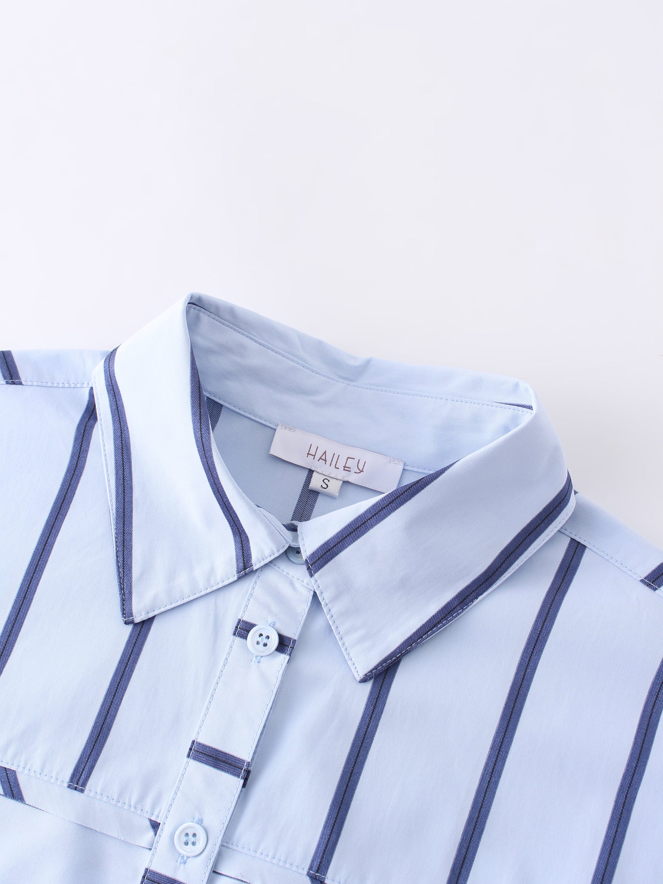 Rounded Hem Button Down Shirt-Light Blue/Navy