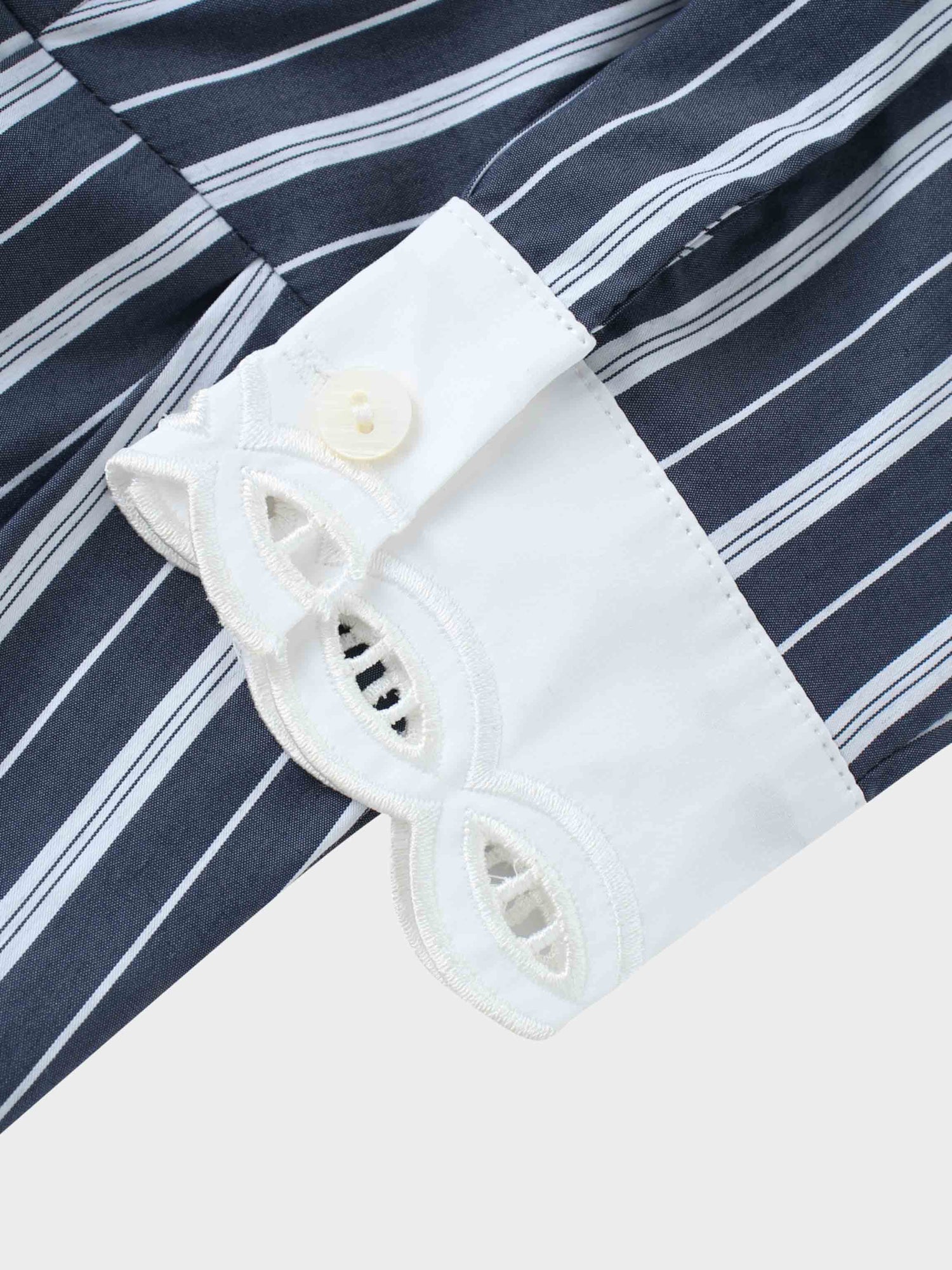 Scalloped Collar Shirtdress-Pinstripe