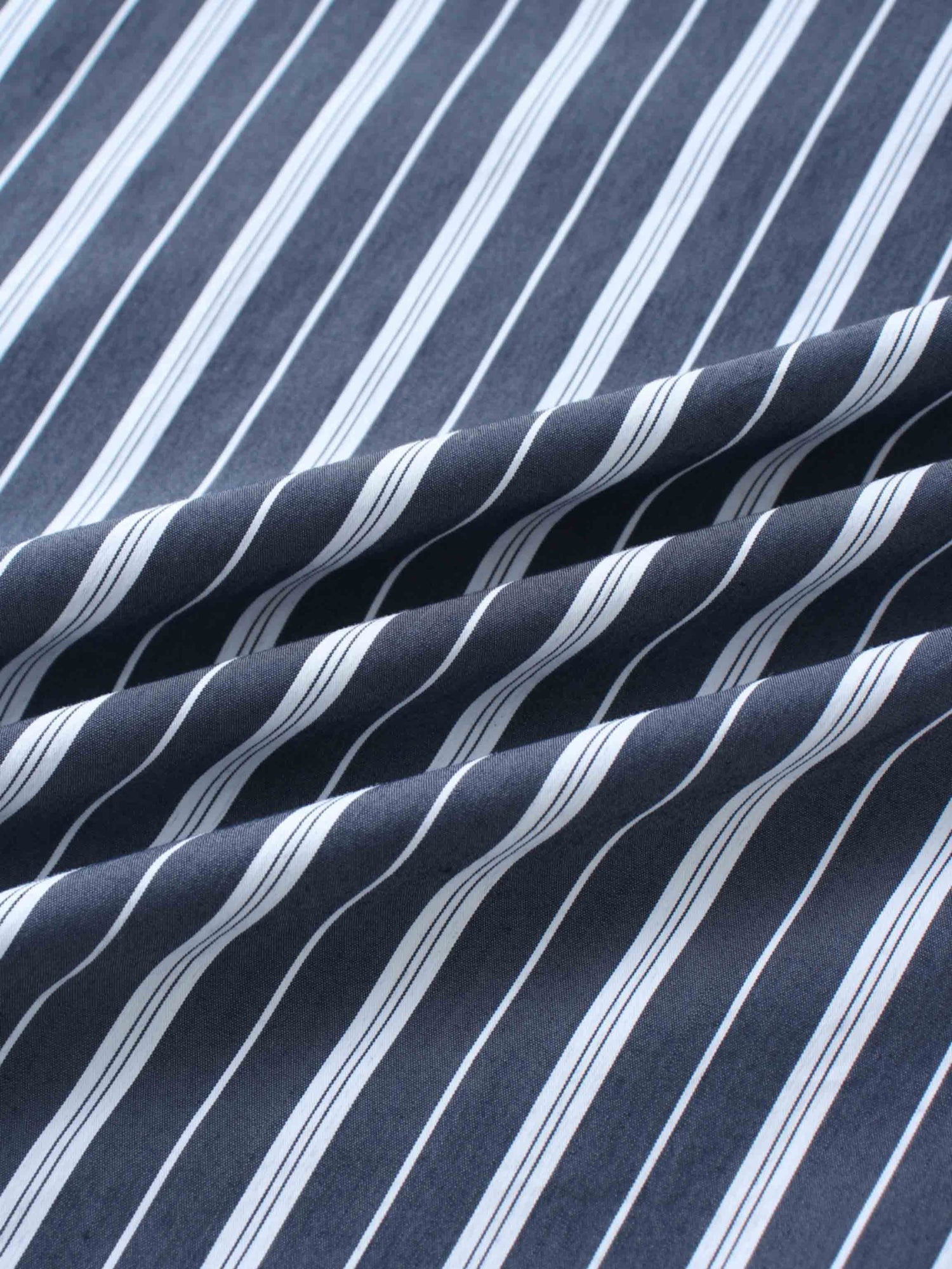 Scalloped Collar Shirtdress-Pinstripe