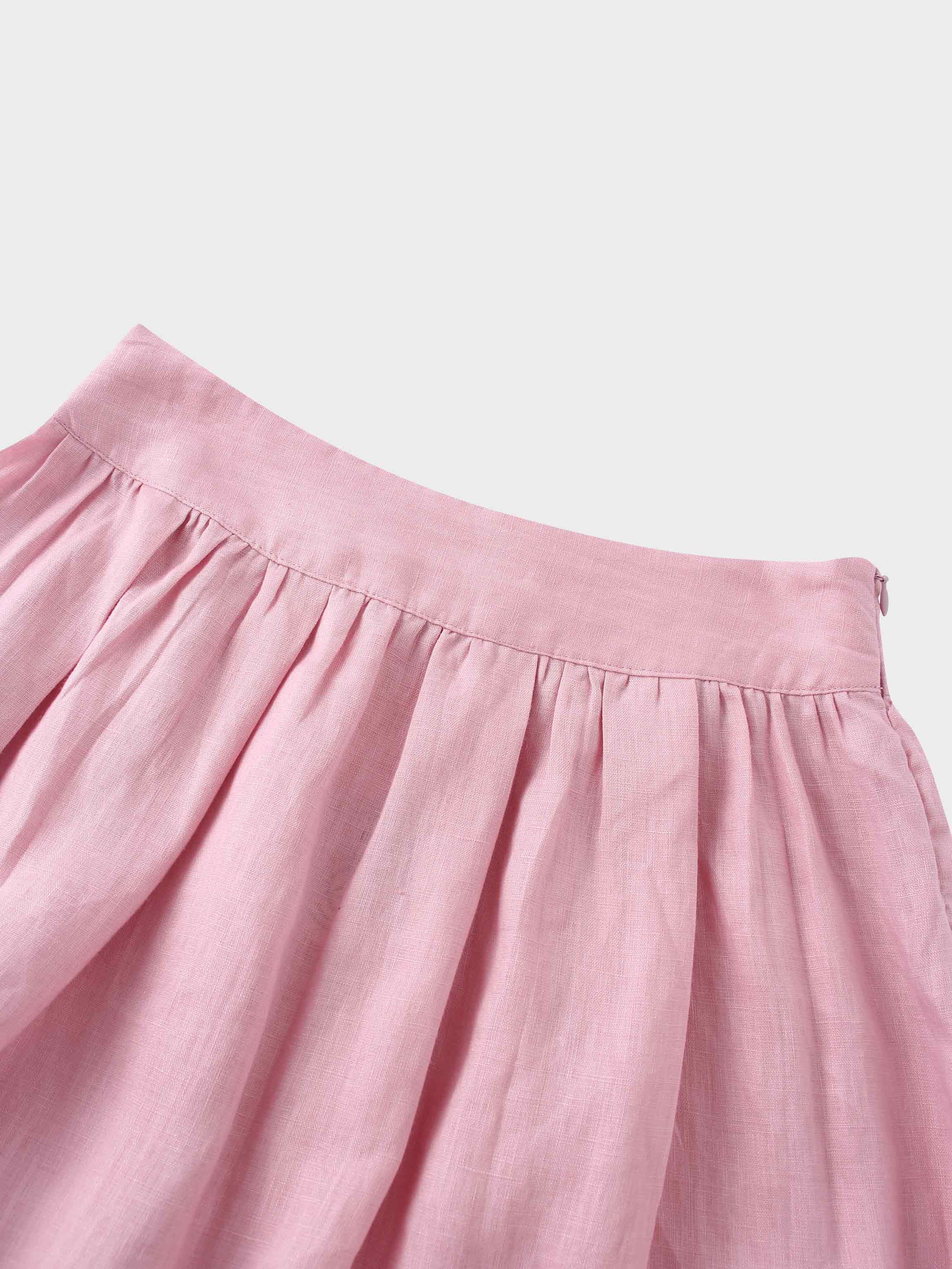 Gathered Waist Linen Skirt-Blush