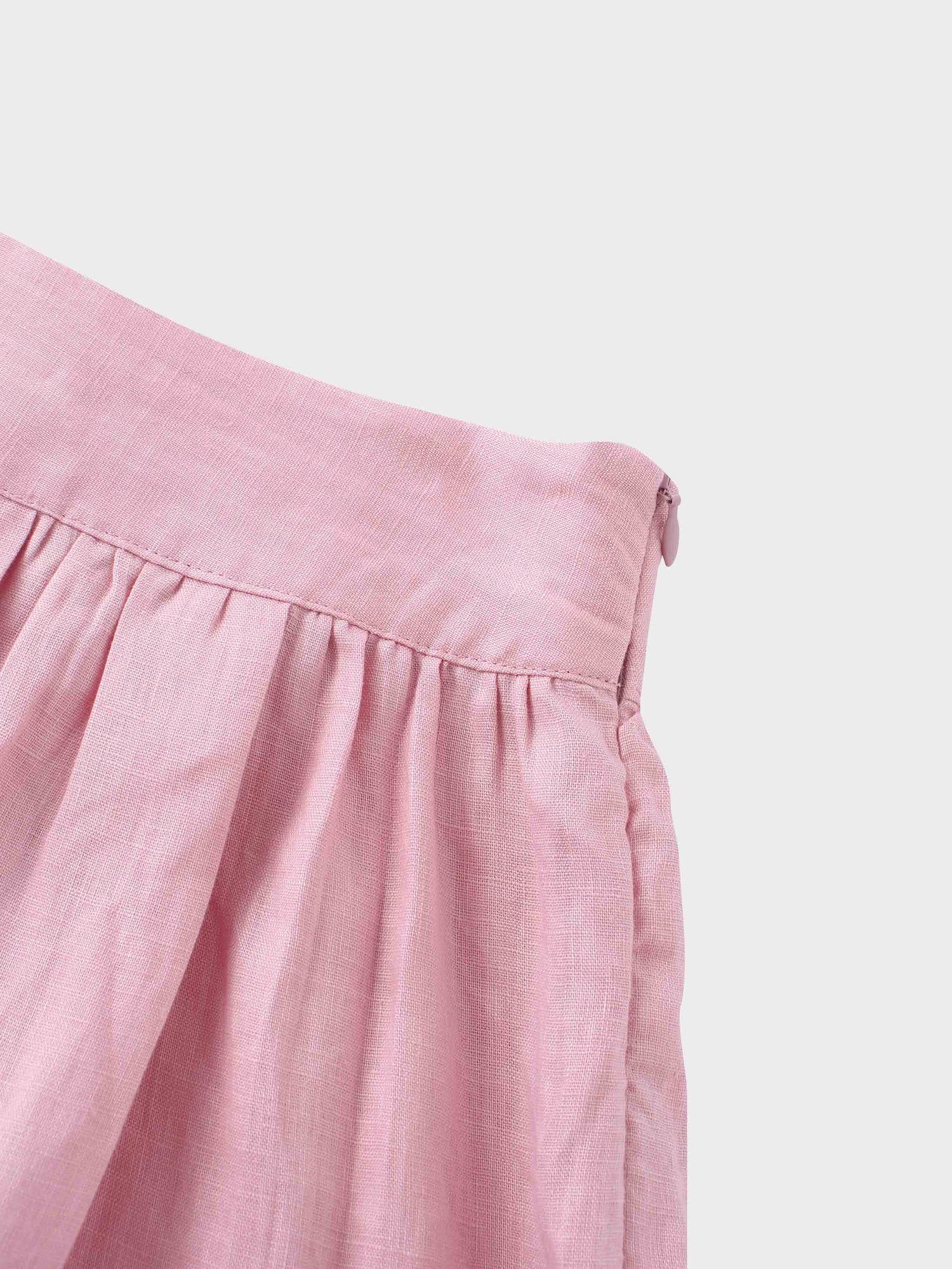 Gathered Waist Linen Skirt-Blush