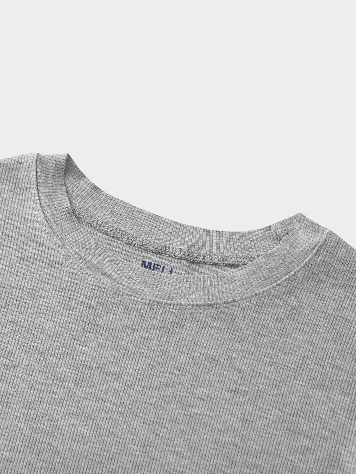 Rounded Hem Ribbed T-Shirt-Heathered Grey