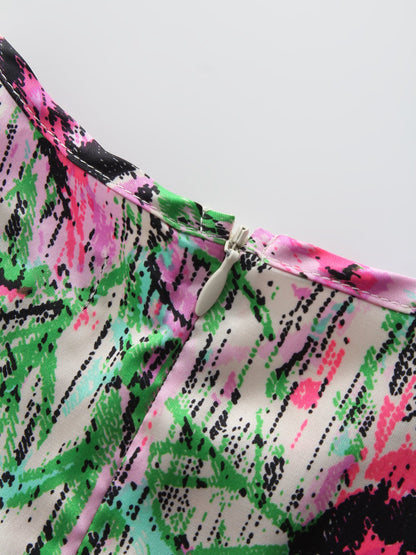 Pleated Slip Dress-Neon