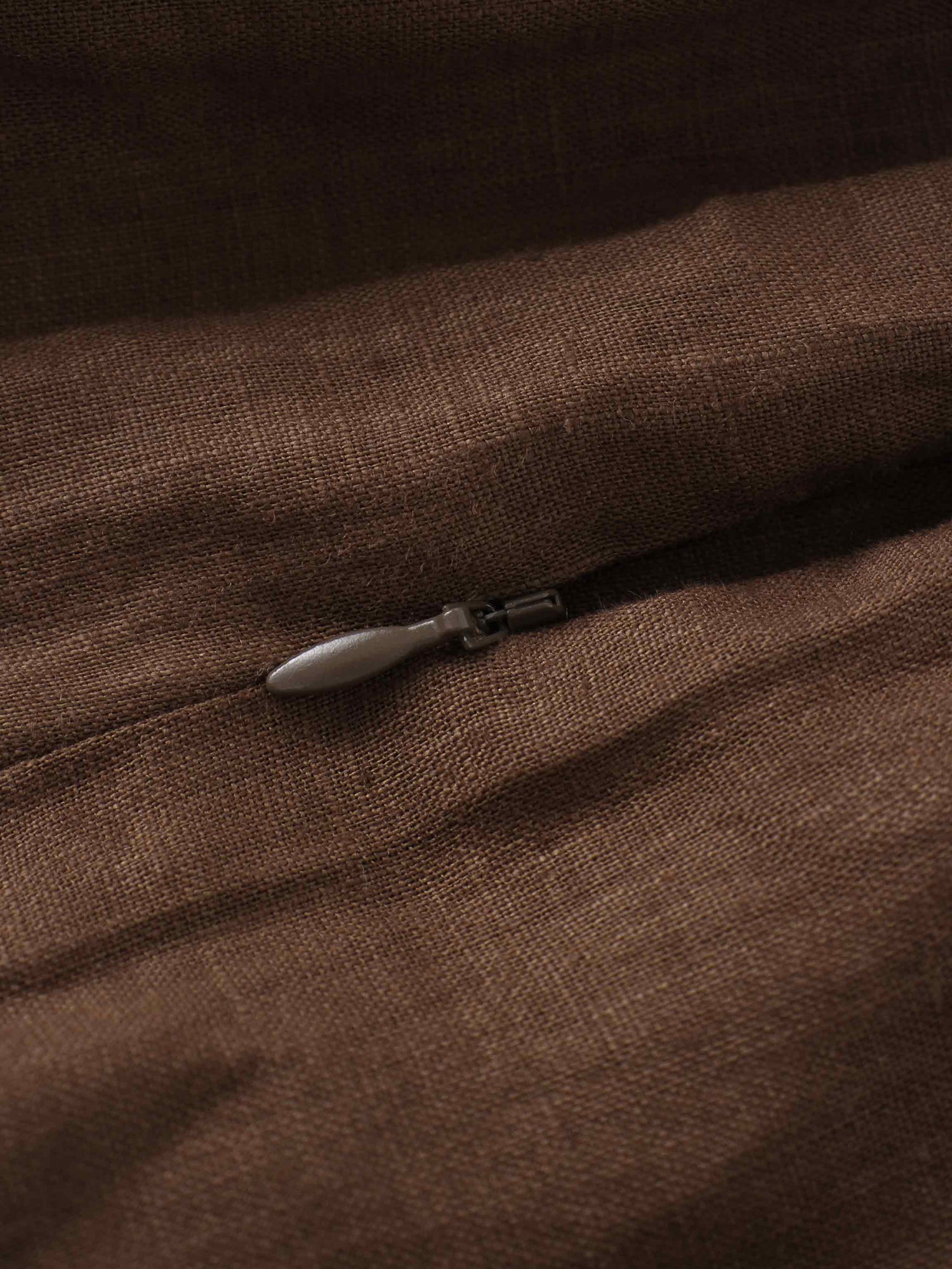 Gathered Waist Linen Skirt-Brown