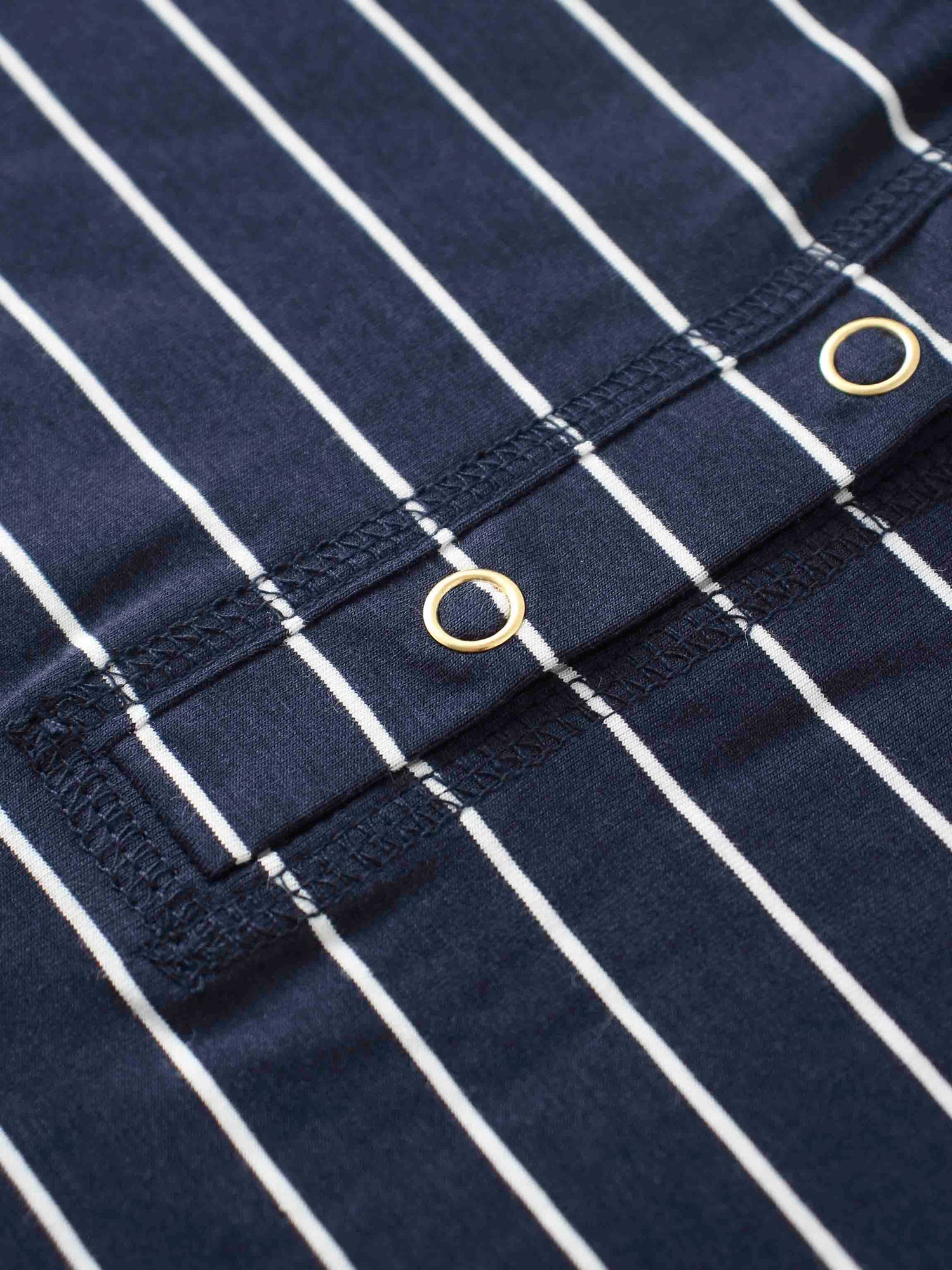 Striped Collar Snap Tee-Navy/White