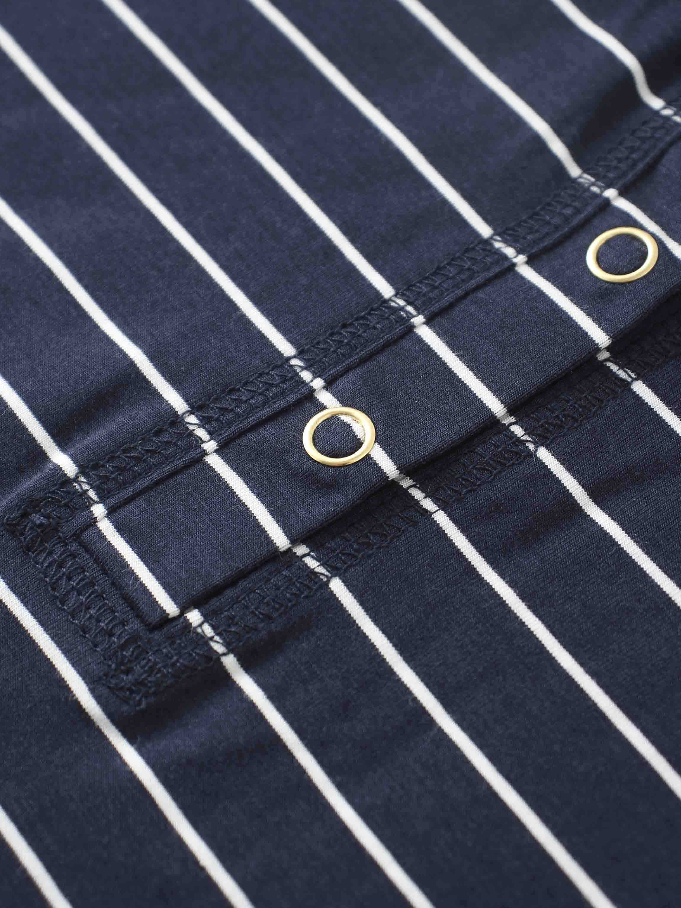 Striped Collar Snap Tee-Navy/White