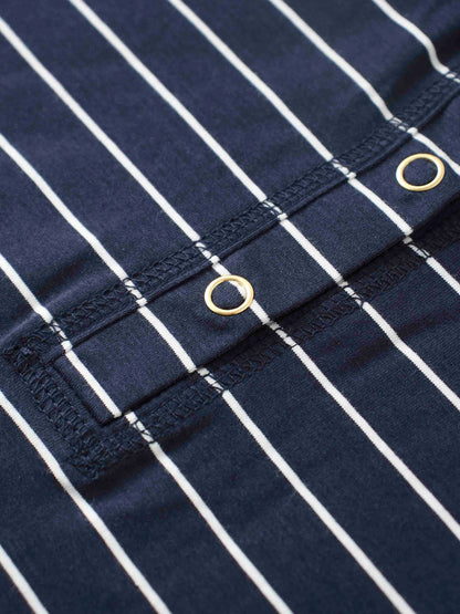 Striped Collar Snap Tee-Navy/White