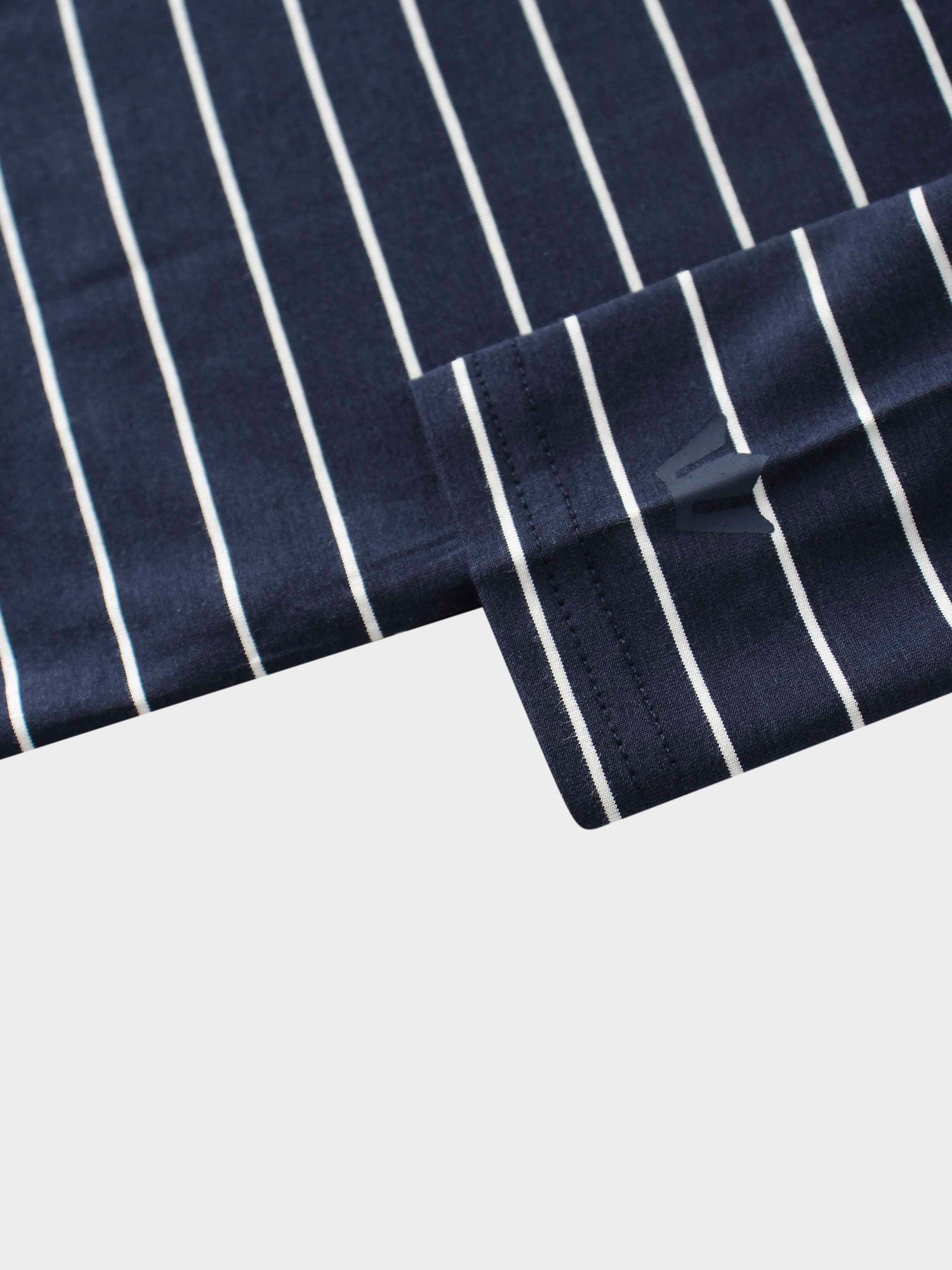 Striped Collar Snap Tee-Navy/White