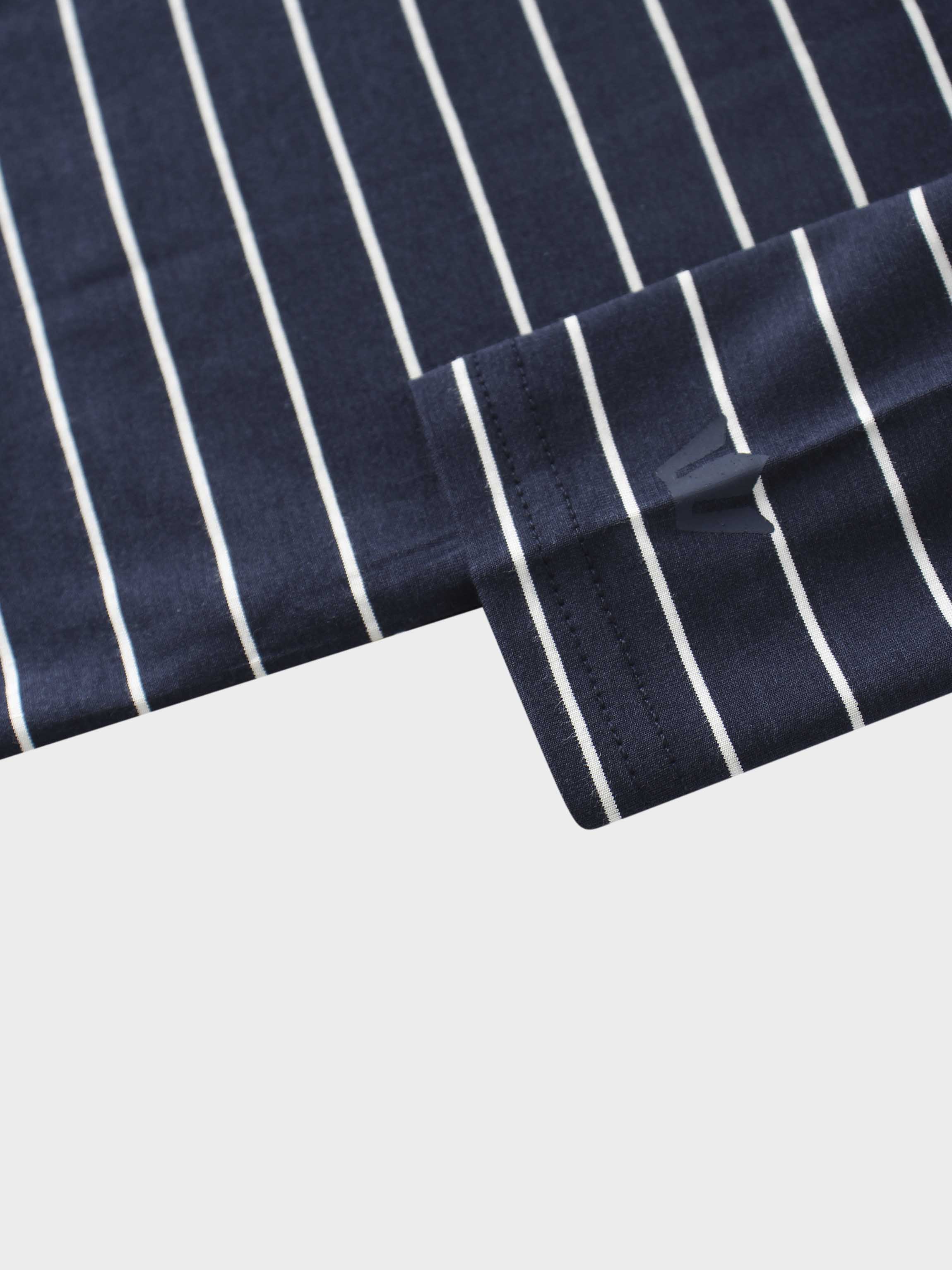 Striped Collar Snap Tee-Navy/White