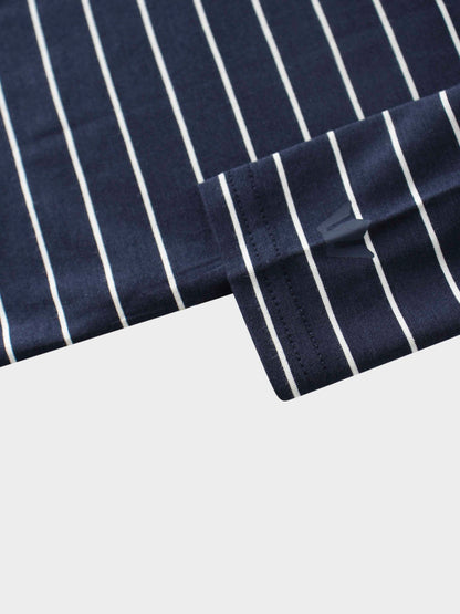Striped Collar Snap Tee-Navy/White