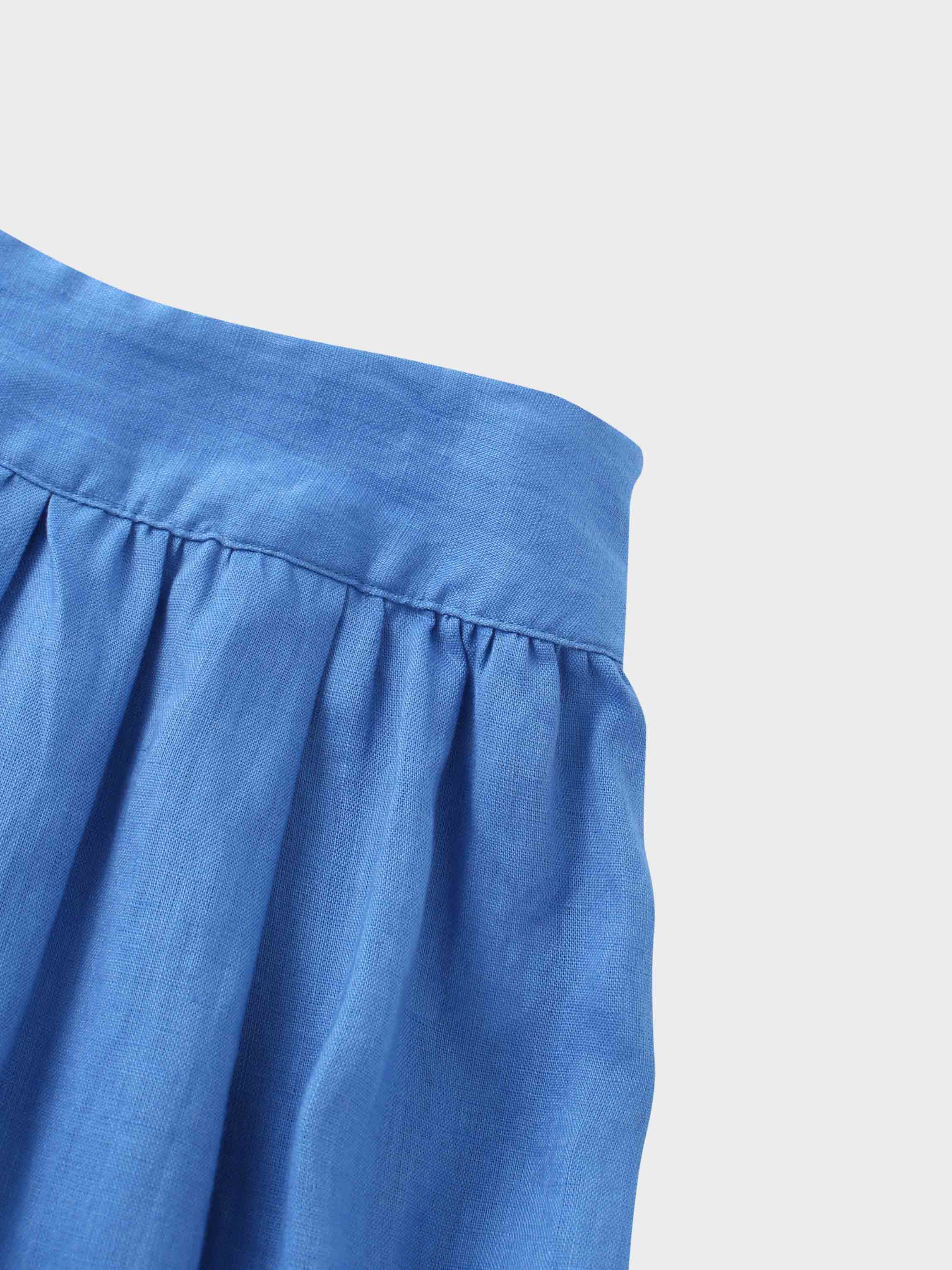 Gathered Waist Linen Skirt-Ocean Blue
