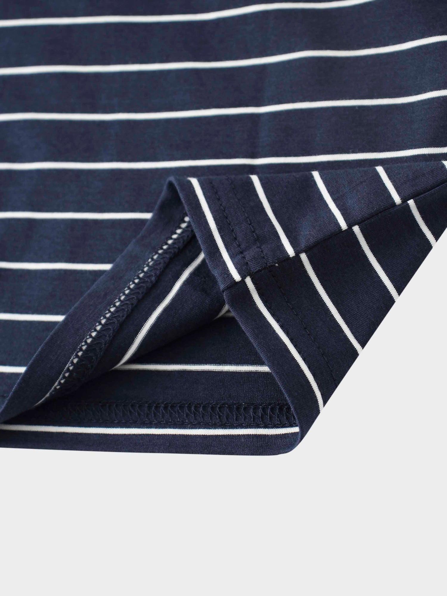 Striped Collar Snap Tee-Navy/White