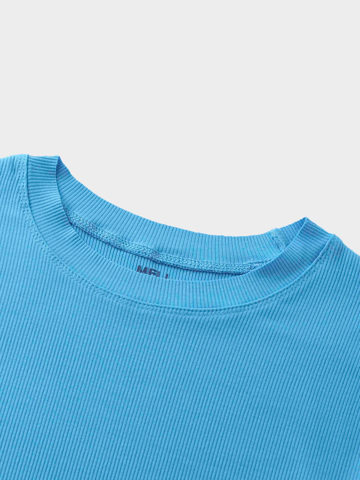 Rounded Hem Ribbed T-Shirt-Sky Blue