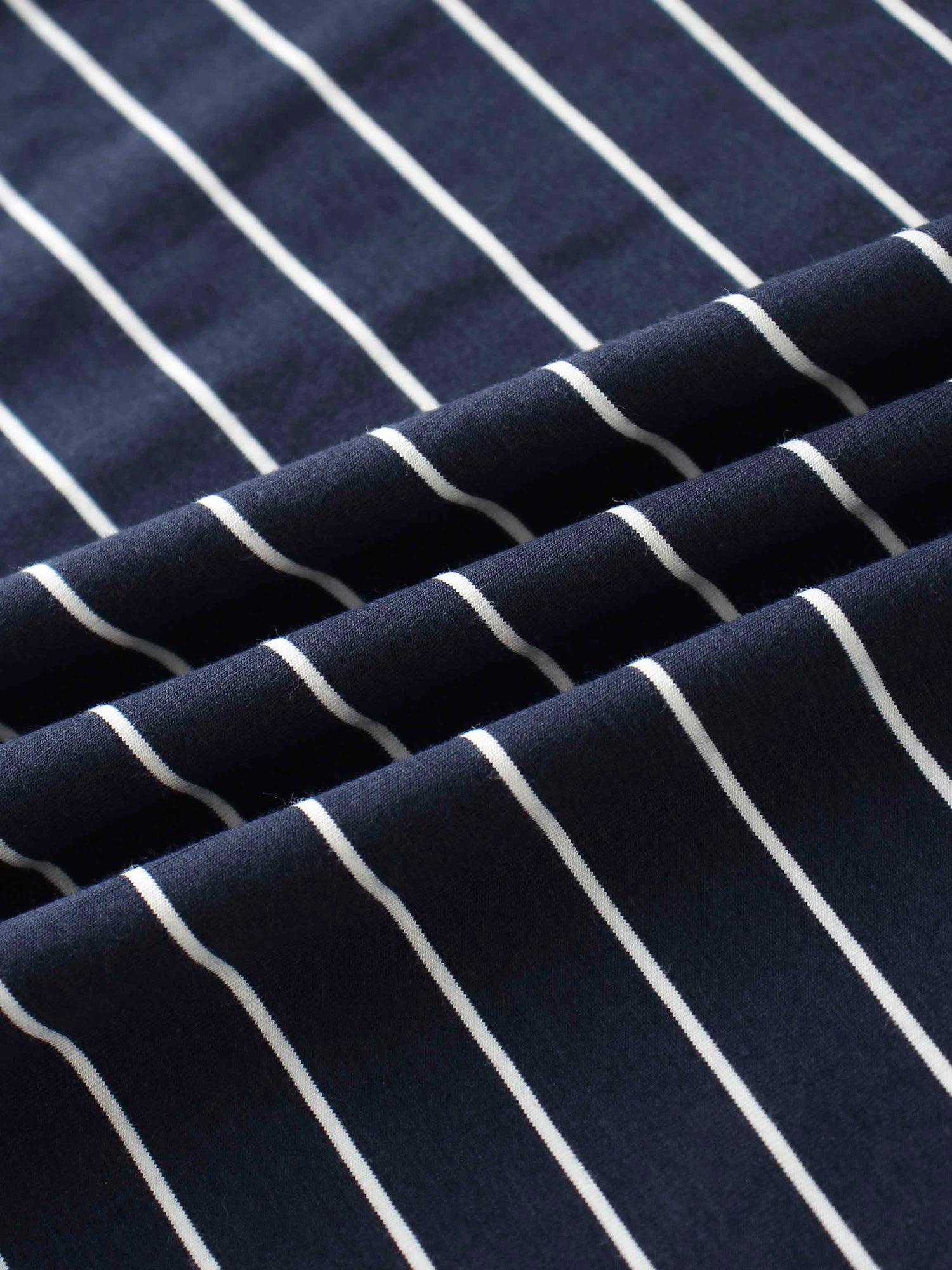 Striped Collar Snap Tee-Navy/White