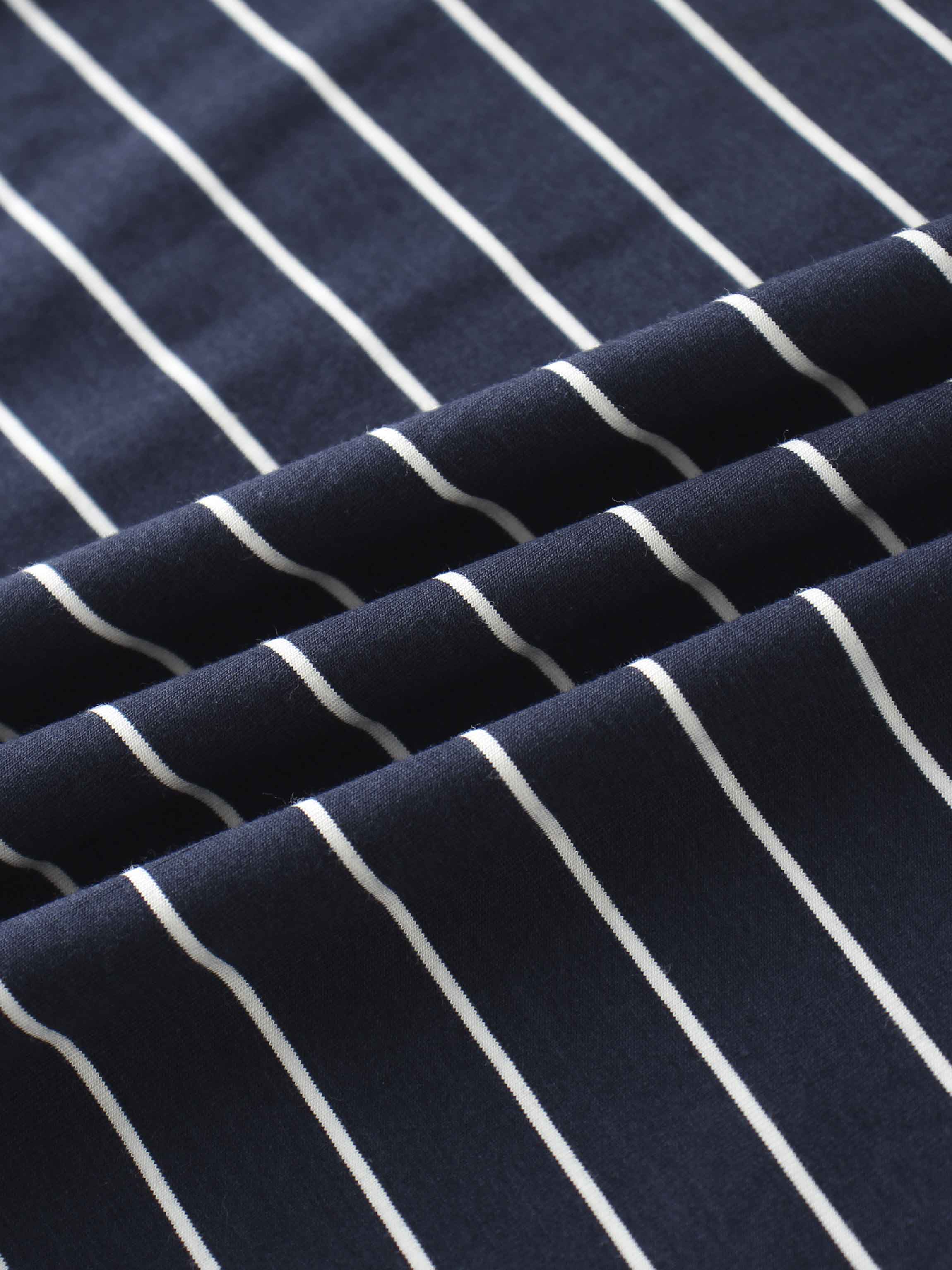 Striped Collar Snap Tee-Navy/White