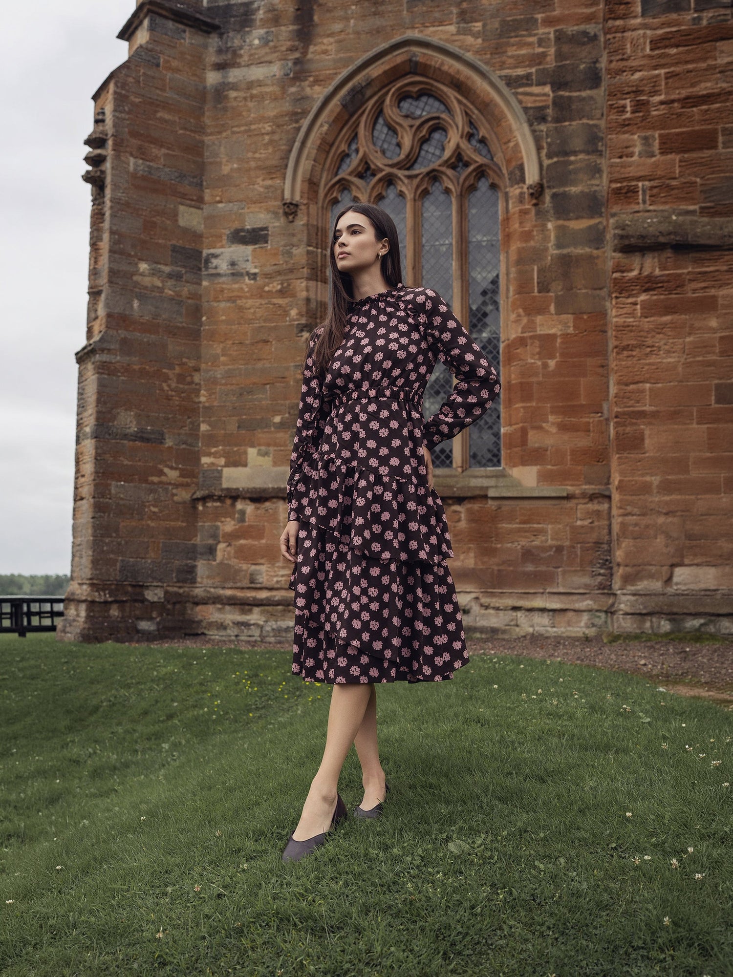 Layered Belted Dress-Brown and Pink