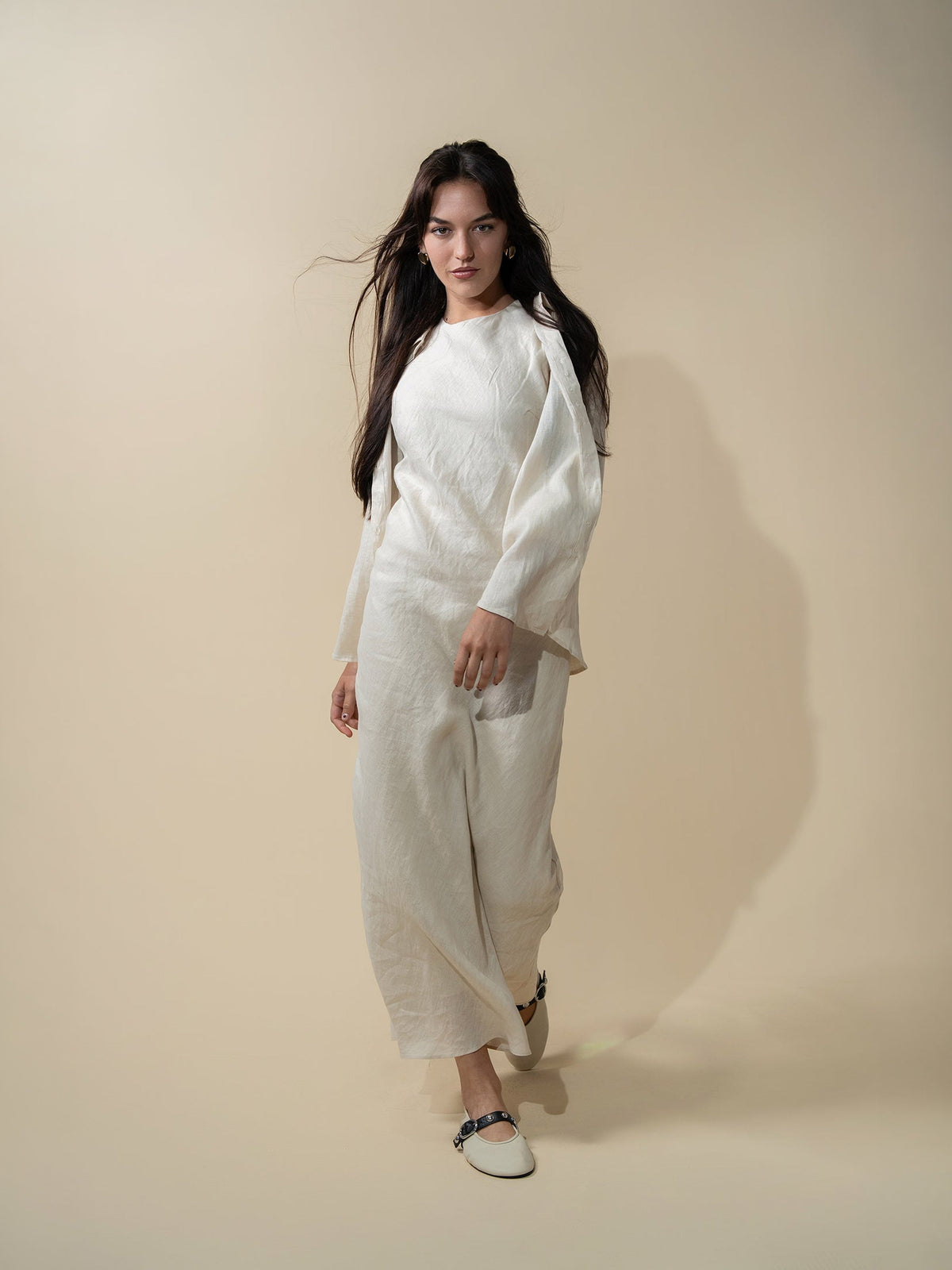 Linen A-Line Slip Dress-Ecru