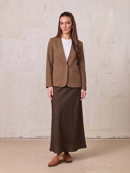 Linen Slip Skirt-Brown