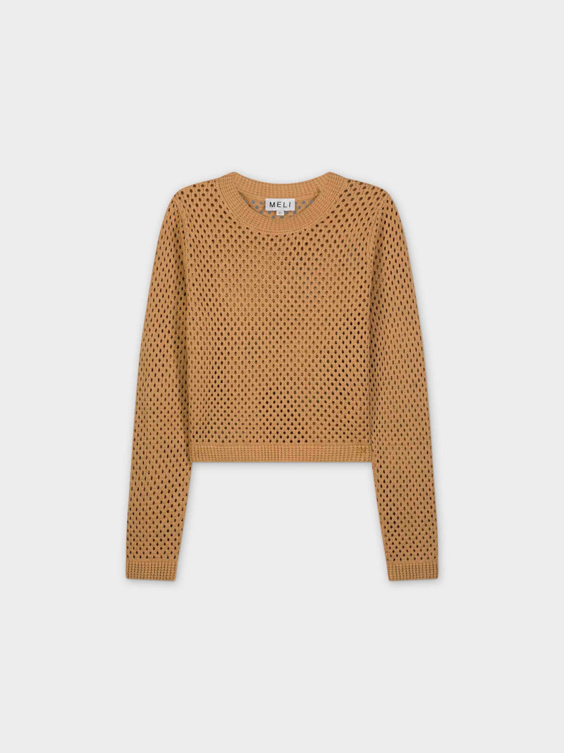 CROCHET SWEATER-TAUPE