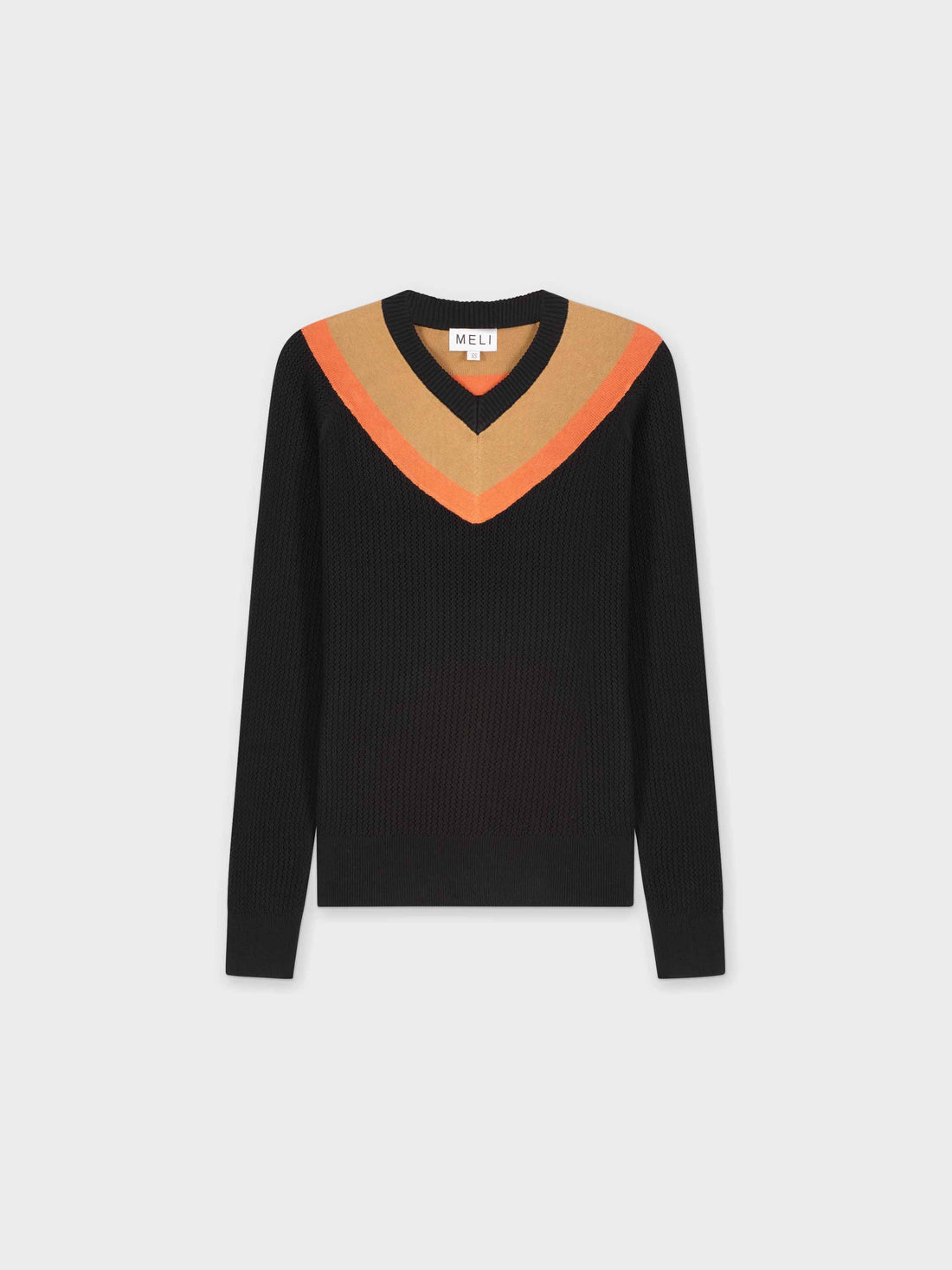 POINTELLE V NECK SWEATER-BLACK