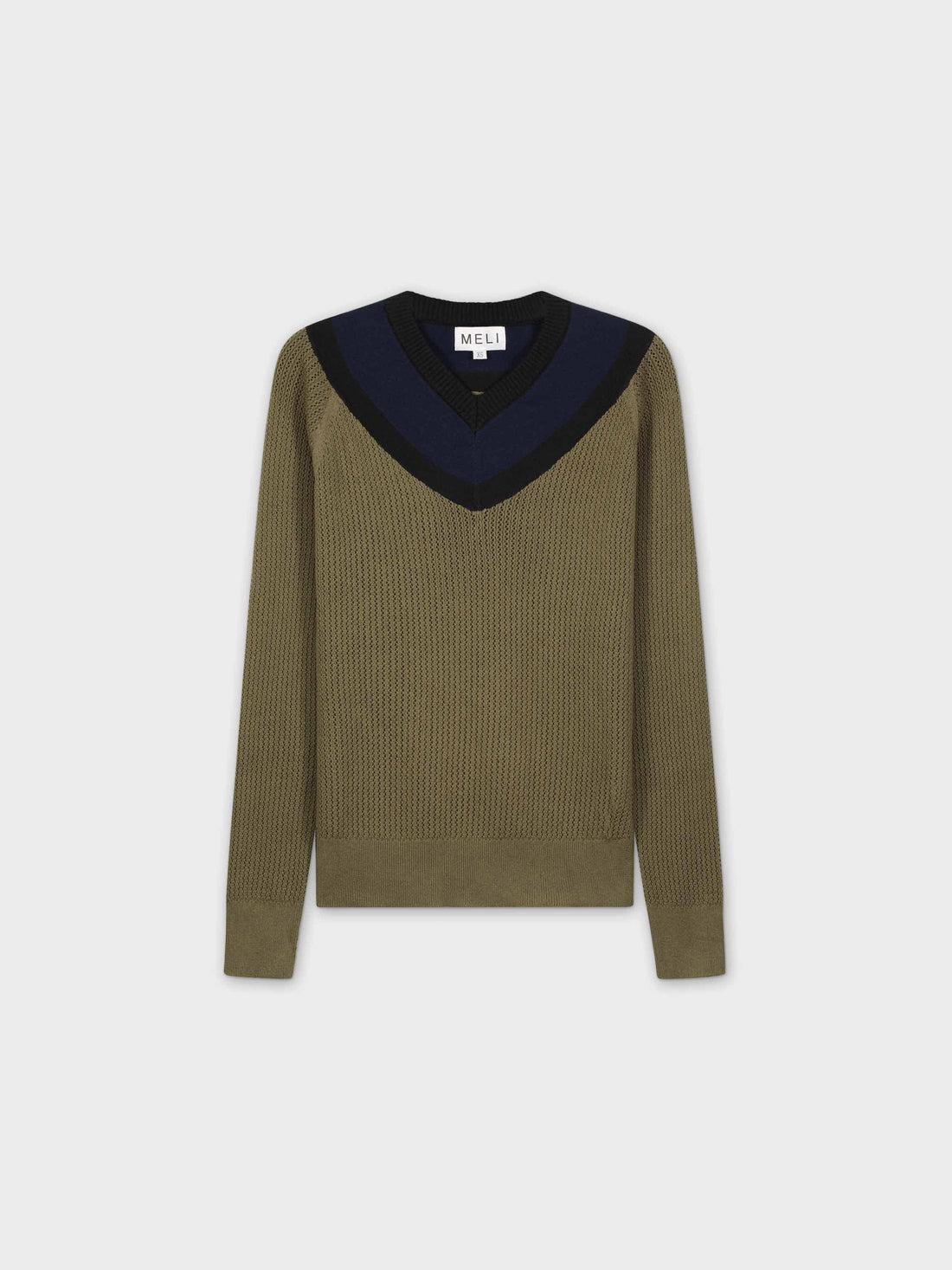 POINTELLE V NECK SWEATER-OLIVE