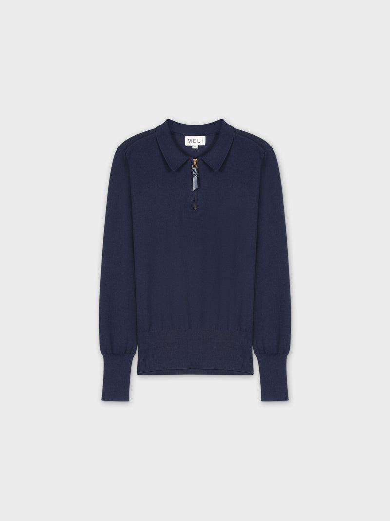 ZIPPER COLLAR SWEATER-NAVY