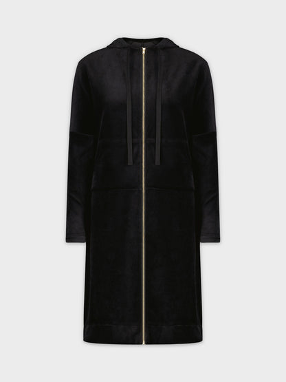 VELOUR HOODIE DRESS 43"-BLACK