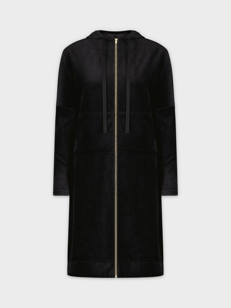 VELOUR HOODIE DRESS 43"-BLACK