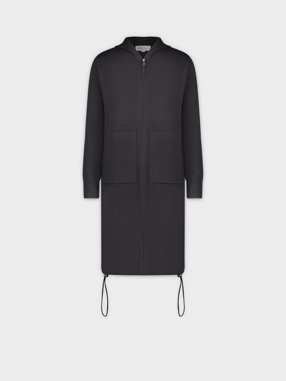 LONG ZIP HOODIE SWEATER-BLACK