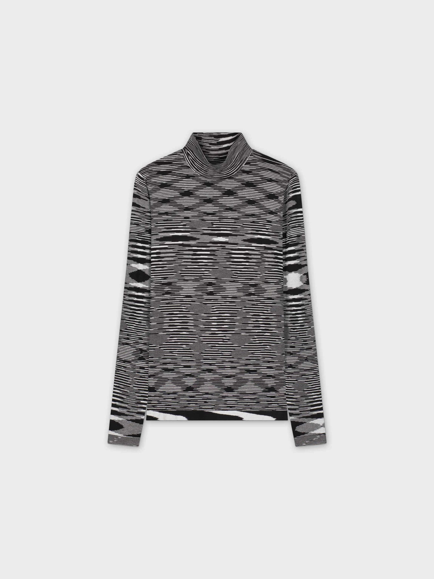 ABSTRACT STRIPE KNIT TURTLENECK-BLACK/WHITE