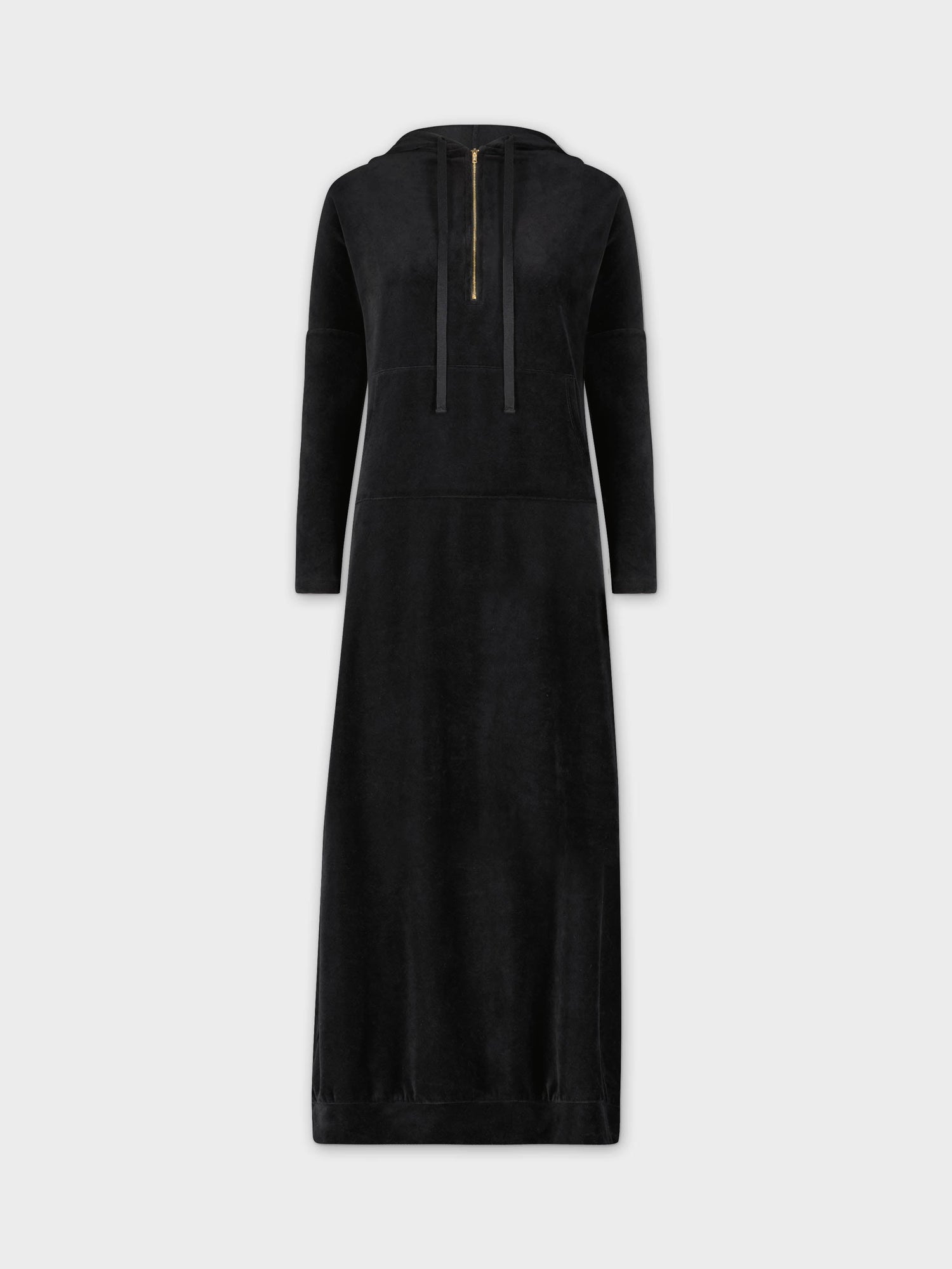 VELOUR HOODIE MAXI DRESS (LONG)-BLACK