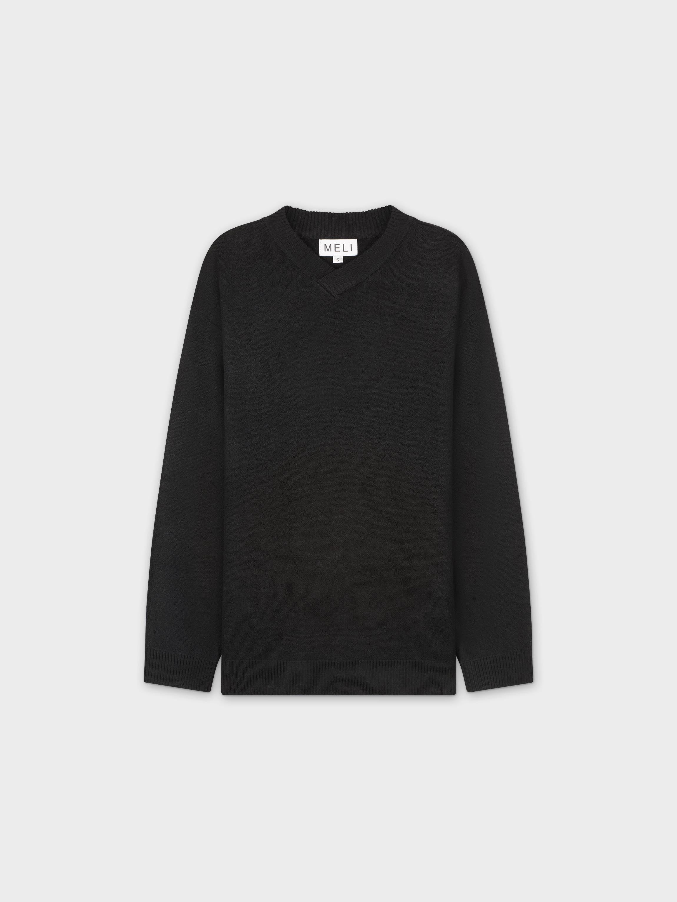 OVERSIZED V NECK SWEATER-BLACK