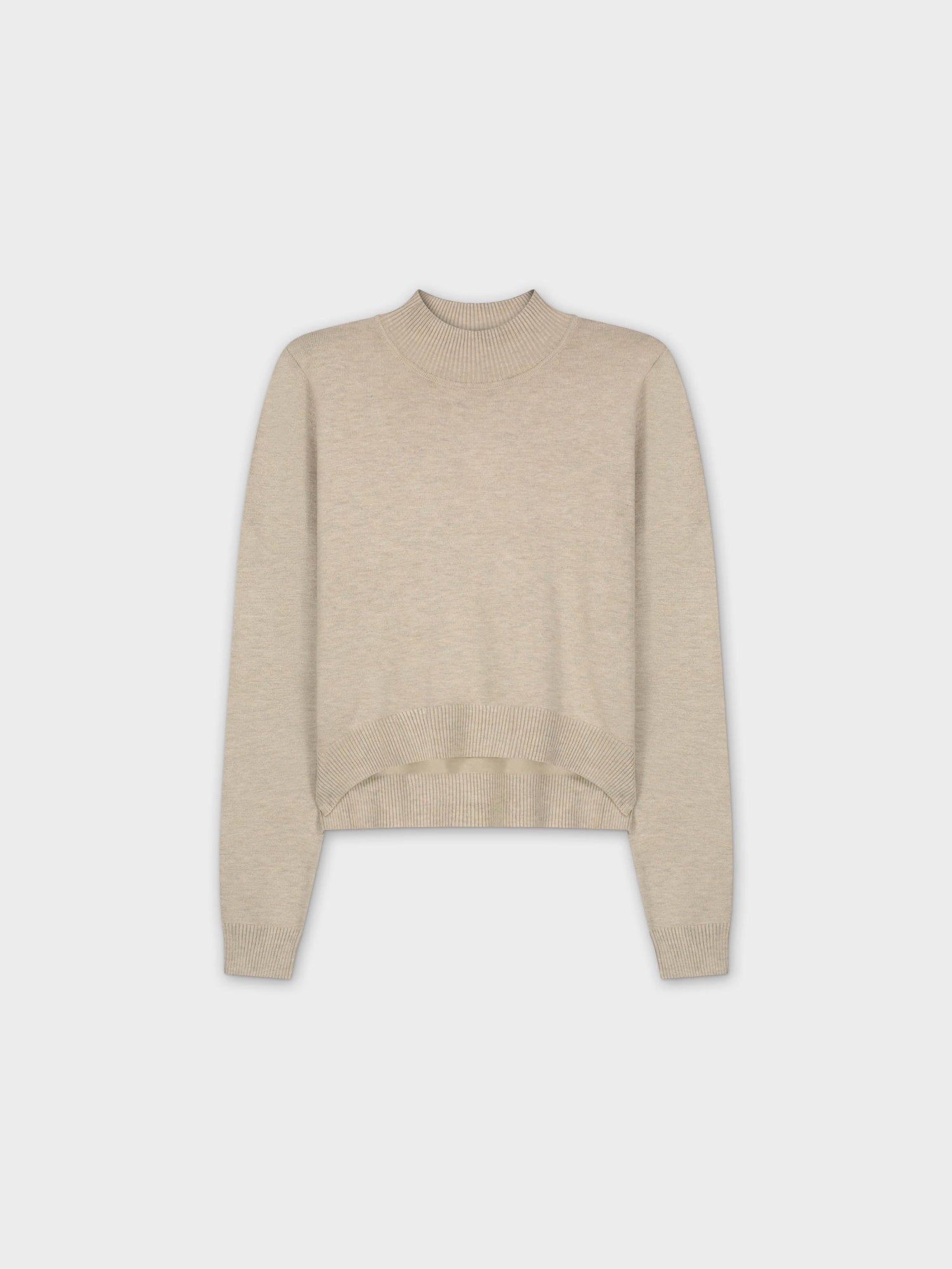 Crop Mock Neck Turtleneck-Heathered Cream