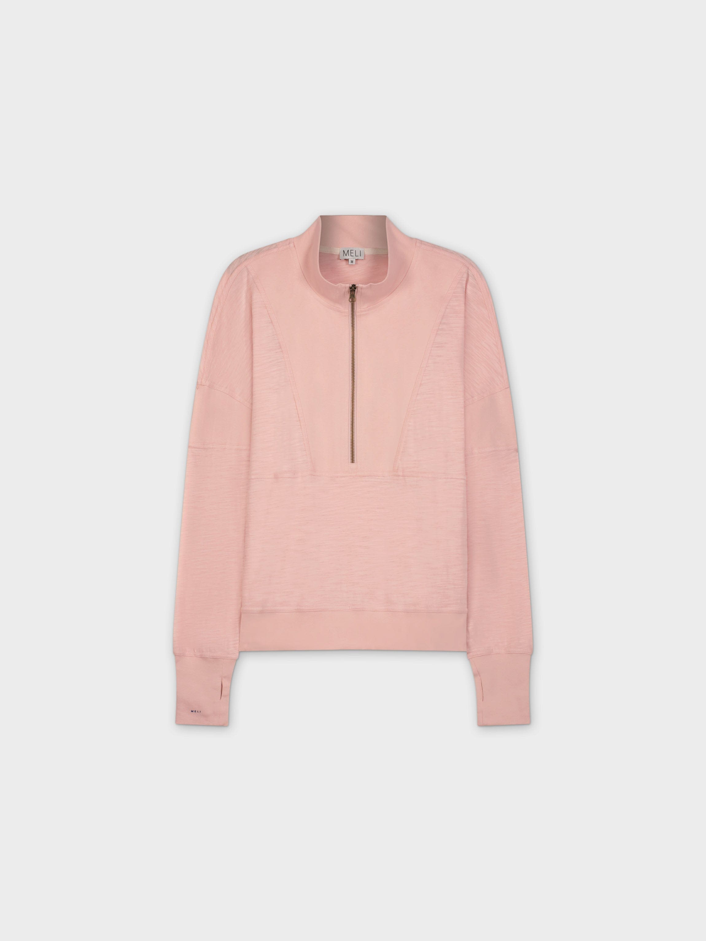 MIXED KNIT HALF ZIP-MAUVE