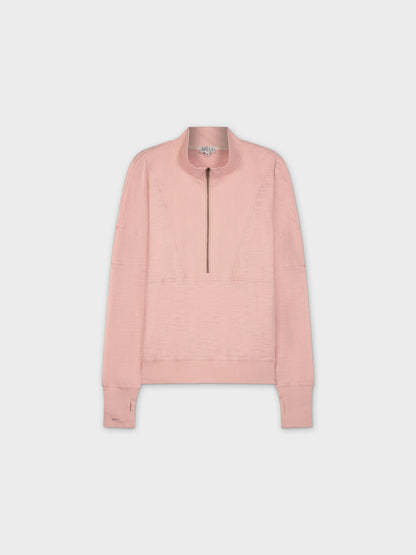 MIXED KNIT HALF ZIP-MAUVE