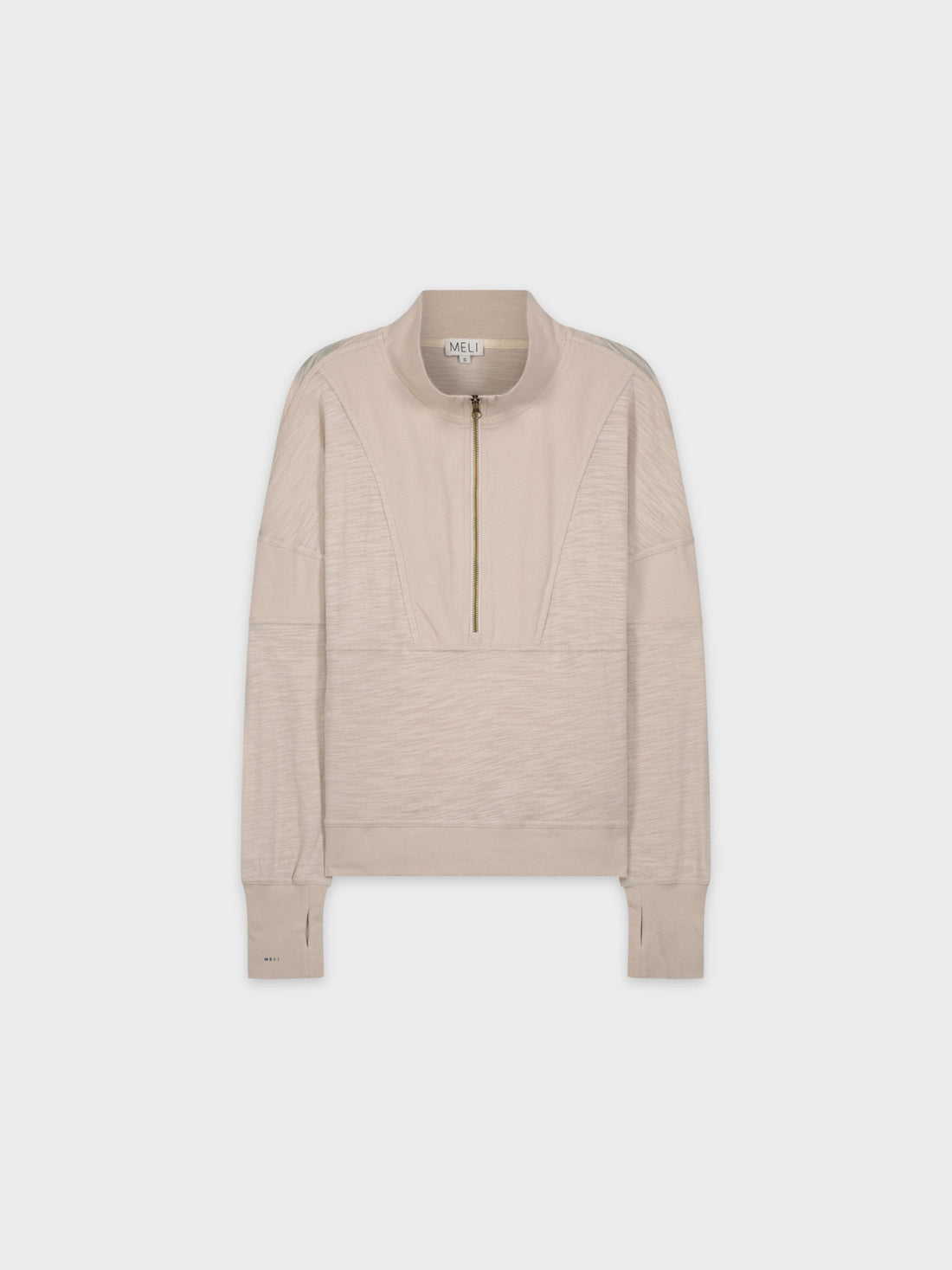 MIXED KNIT HALF ZIP-TAN