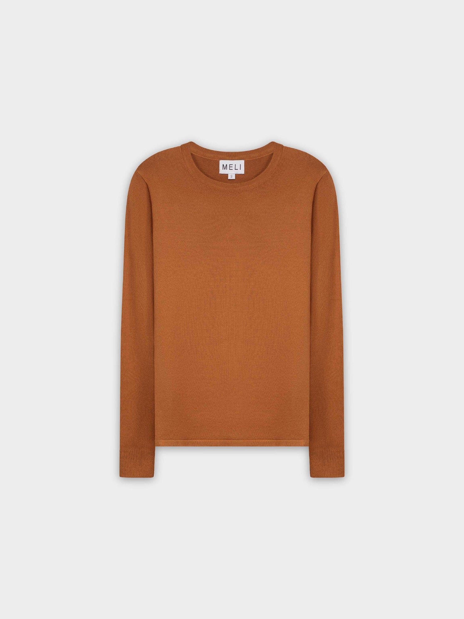 THIN KNIT CREW SWEATER-BROWN