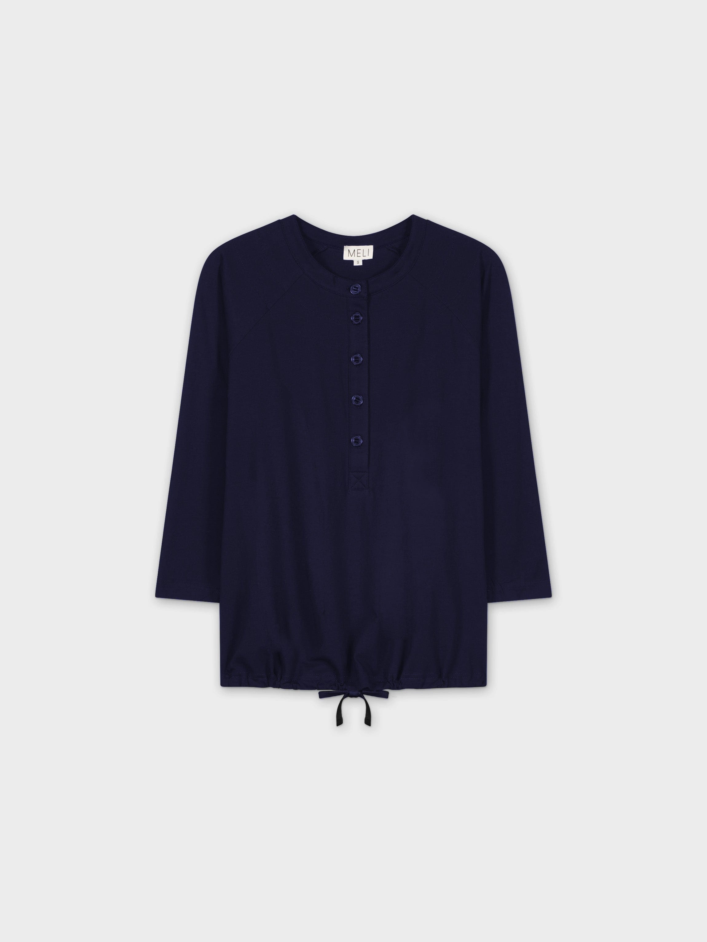 HENLEY DRAWSTRING TEE-NAVY