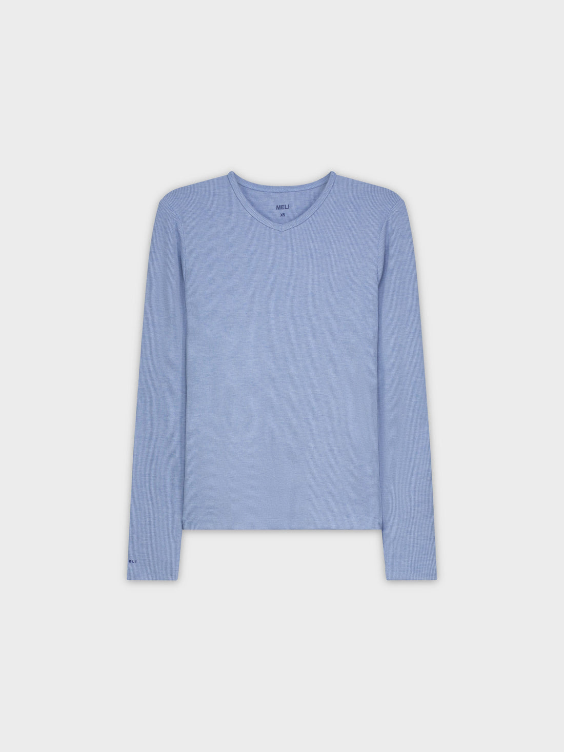 RIBBED HIGH V LS-HEATHER BLUE
