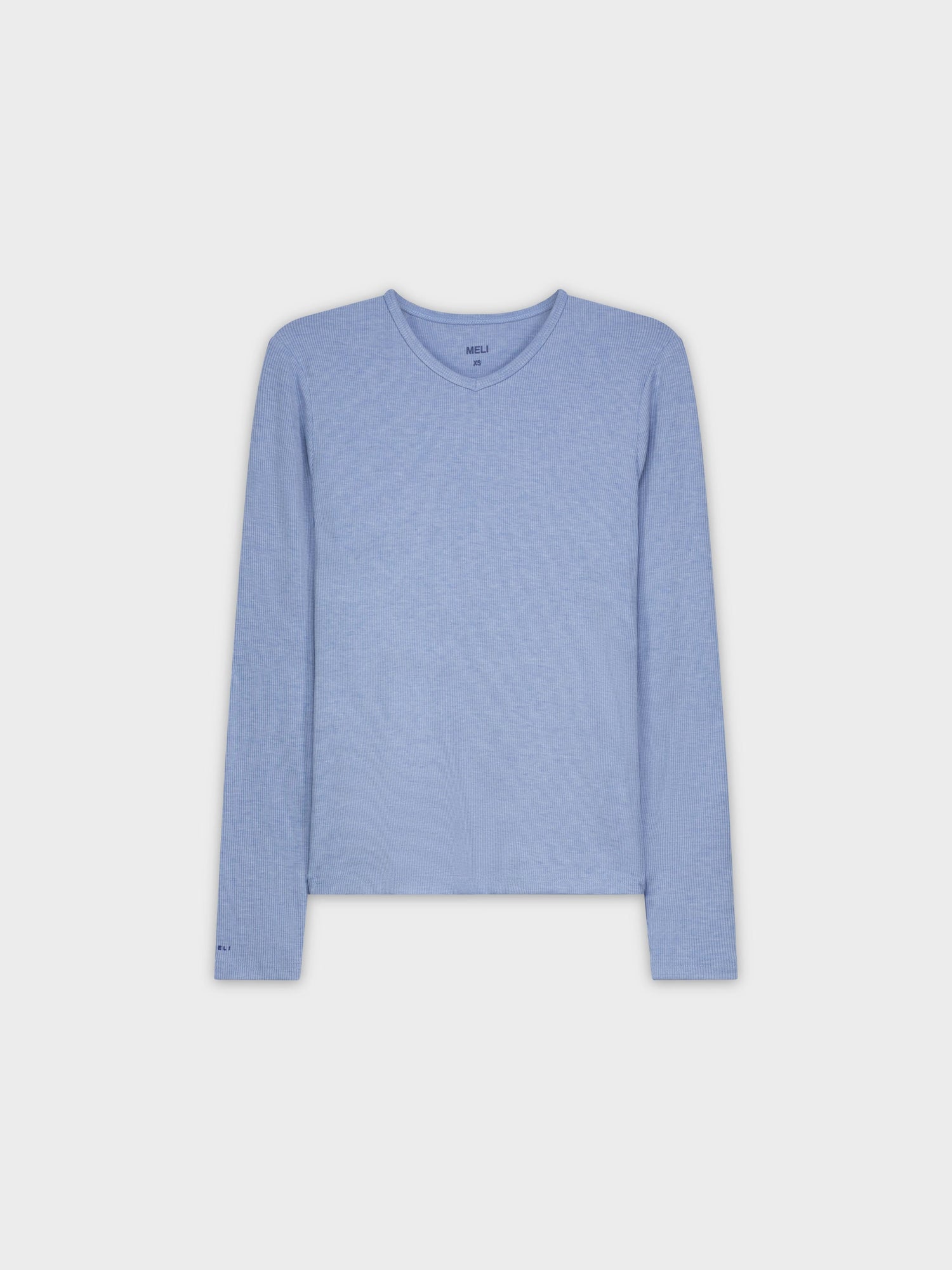 RIBBED HIGH V LS-HEATHER BLUE