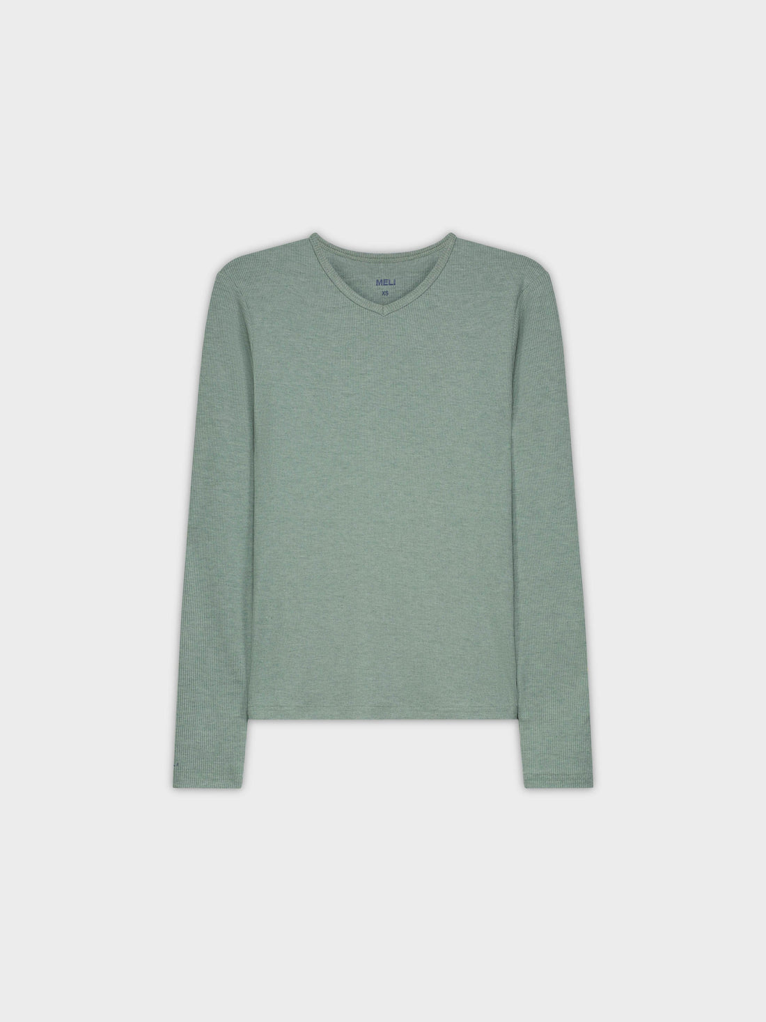 High V Ribbed Tee LS-Heathered Green