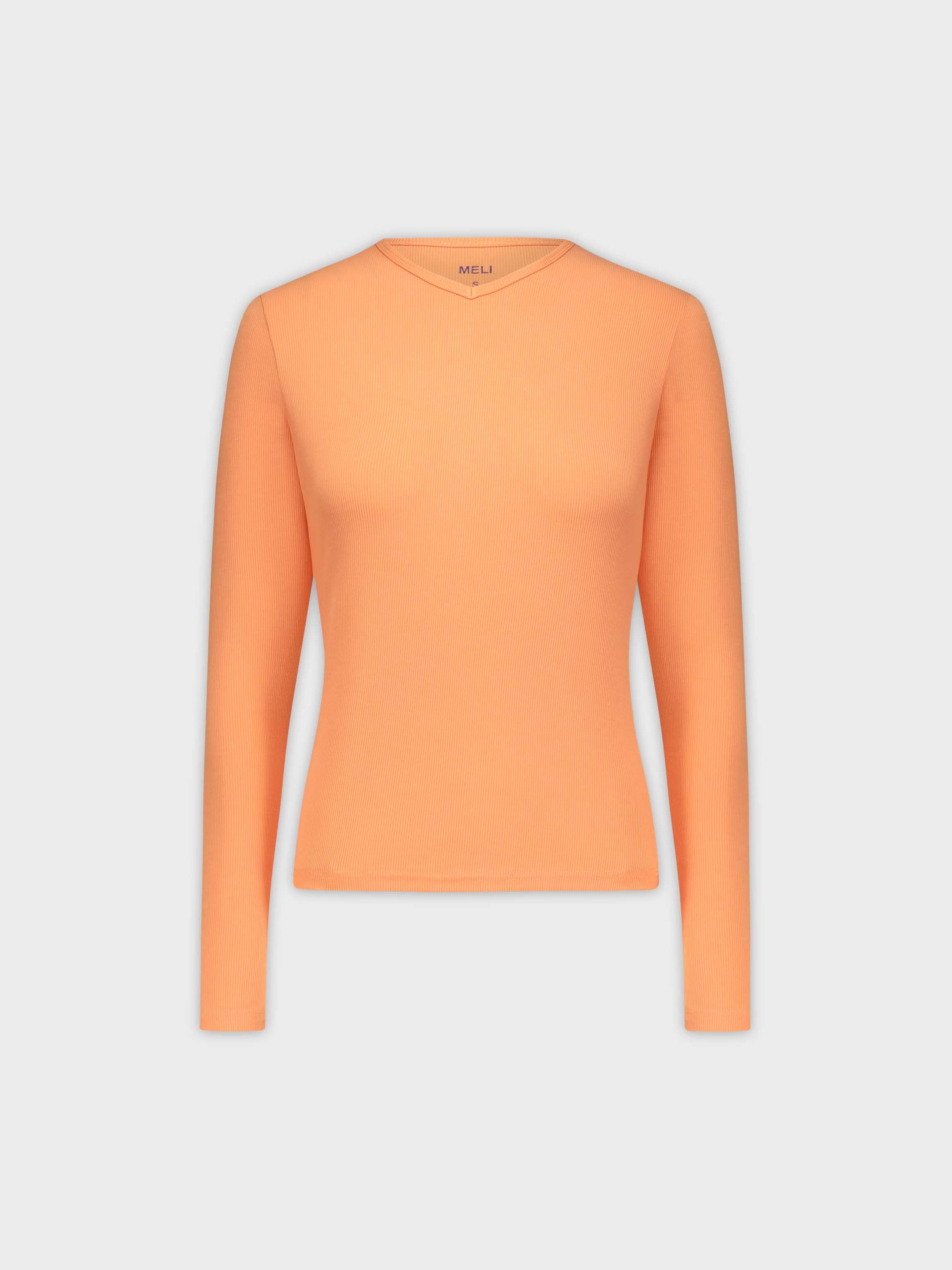 RIBBED HIGH V LS-ORANGE