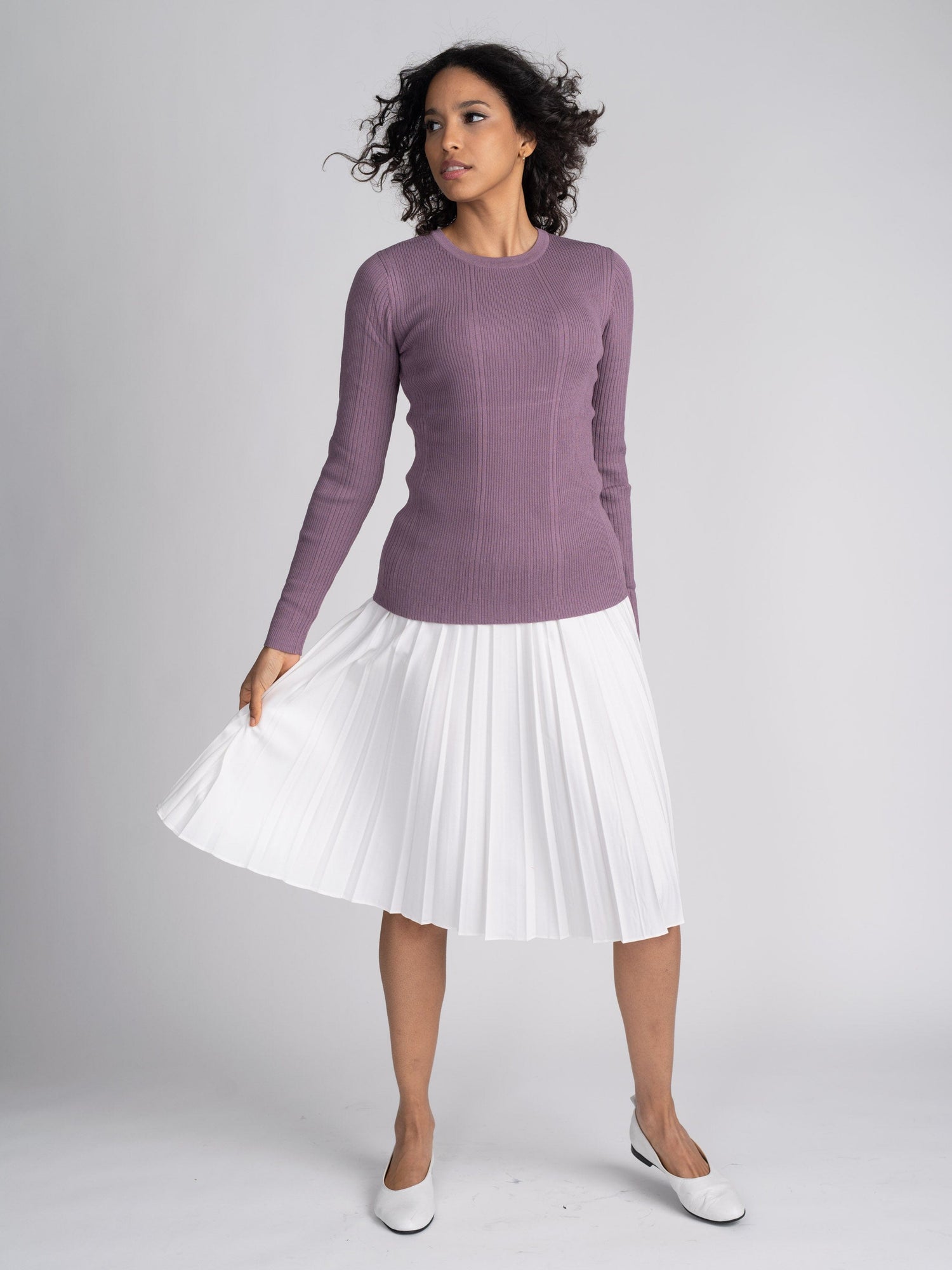 MIXED RIBBED SWEATER - PURPLE