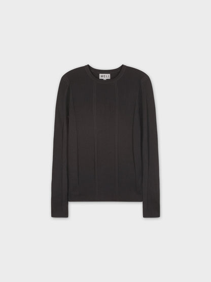 MIXED RIBBED SWEATER-BLACK