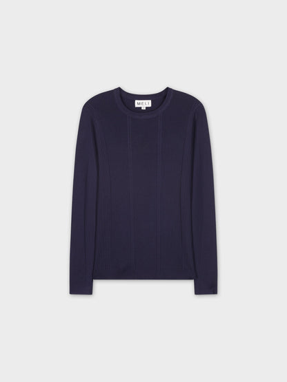 MIXED RIBBED SWEATER-NAVY